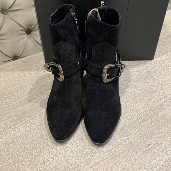 Saint Laurent Western Buckle Suede Booties - Picture 2 of 9